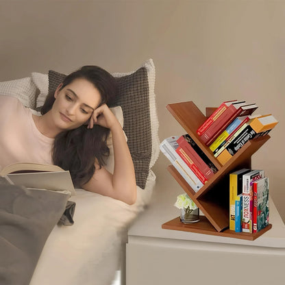 Godferyxin Tree Bookshelf,Desktop Book Shelf,3 Tier Wood Mini Bookshelf and Book Tree for Office, Home or School Desk Book Shelf for for Displaying Books, CDs, Magazines Wood Storage Rack