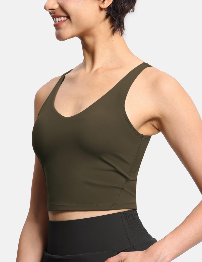 Women’s Longline Sports Bra Wirefree Padded Medium Support Yoga Bras Gym Running Workout Tank Tops Charcoal Brown