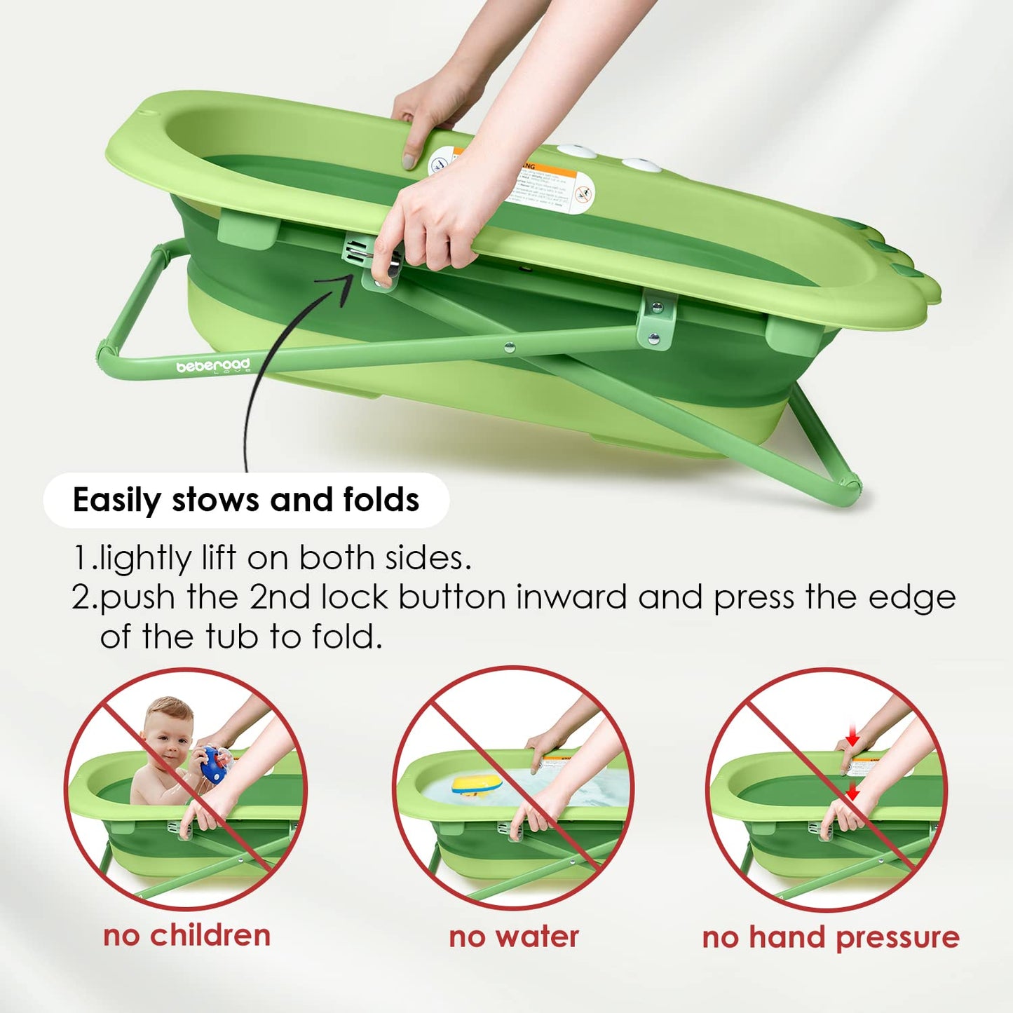 Beberoad Love Collapsible Baby Bathtub for Newborn to Toddler – Portable & Adjustable Infant Tub with Non-Slip Design, Space-Saving Bathtub for Travel & Home Use (Green)