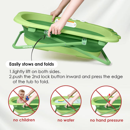 Beberoad Love Collapsible Baby Bathtub for Newborn to Toddler – Portable & Adjustable Infant Tub with Non-Slip Design, Space-Saving Bathtub for Travel & Home Use (Green)