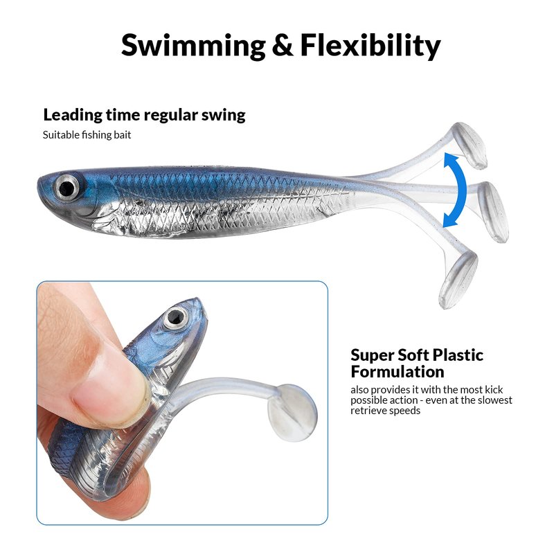 QualyQualy Soft Plastic Swimbait Paddle Tail Shad Lure Soft Bass Shad Bait Minnow Paddle Tail Swim Bait for Bass Trout Walleye Crappie - 2.75in, 3.14in, 3.94in, 5in