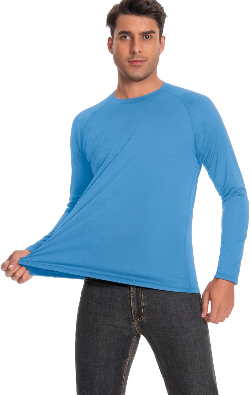 Runceptual Men's Sun Protection Shirts UPF 50+ UV Long Sleeve Rash Guard Shirts Lightweight Quick Dry for Fishing Swimming Running Hiking Powder Blue L