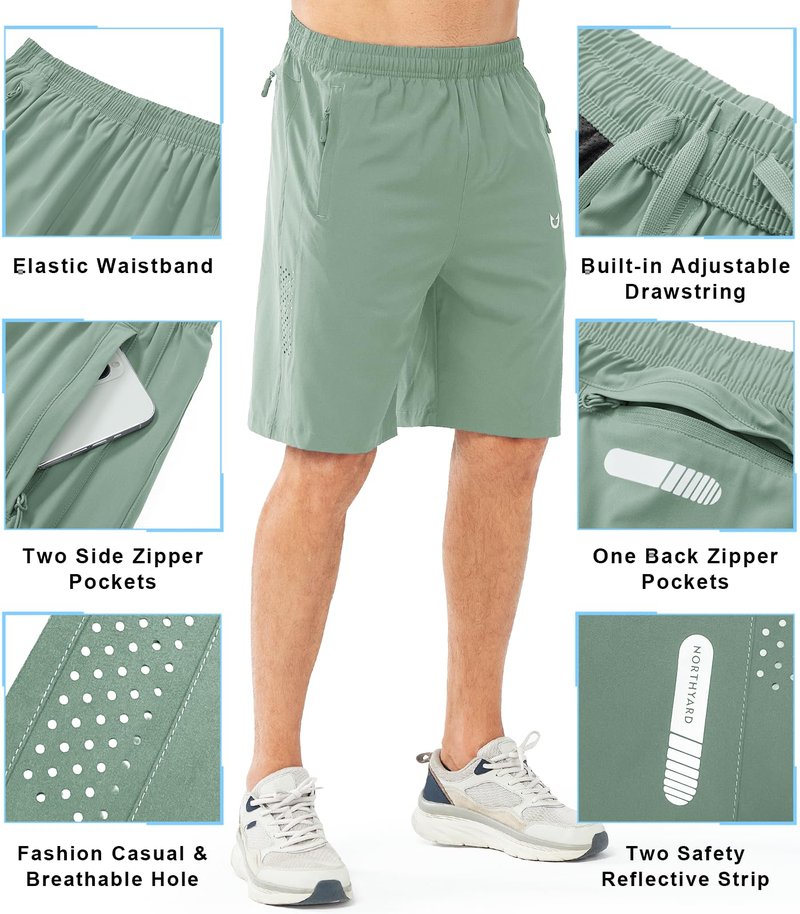 NORTHYARD Men's Athletic Running Shorts Quick Dry Workout Shorts 7"/ 5"/ 9" Lightweight Sports Gym Basketball Tennis Hiking Exercise LODENFROST-9inch 2XL