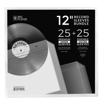BIG FUDGE Vinyl Record Inner & Outer Sleeve Bundle - 12" x 25pcs High-Density Polypropylene Outer Sleeve Album Covers & 12" x 25pcs Archival Anti-Static Rice Paper LP Inner Sleeves