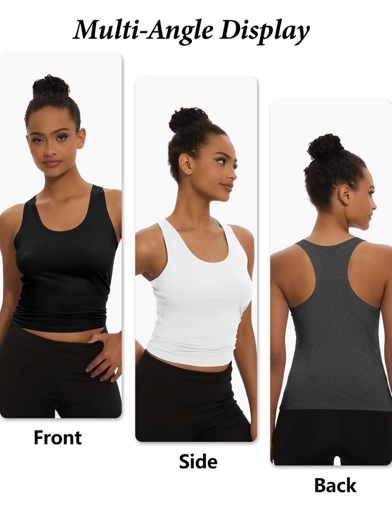 Dalavch 5 Pack Women's Workout Racerback Tank Tops Spandex Yoga Athletic Running Gym Sports Crop Tops for Women No Built-in Bra 1 Black 1 White 1 Heather Grey 1 Pink 1 Blue Small