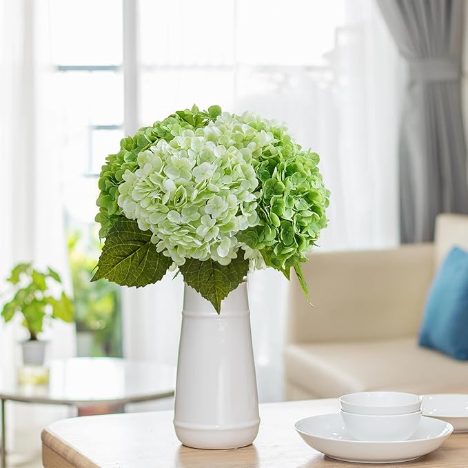 4 Pcs Hydrangea Artificial Flowers, Latex Real Touch Hydrangeas Lifelike Fake Hydrangea Flowers for Home Party Arrangements Wedding Bouquets Table Centerpieces Decor (2Dark Green&2Light Green)