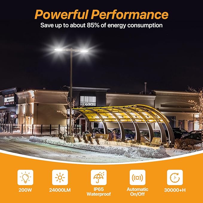 200W Led Parking Lot Lights with Dusk to Dawn Photocell 120V Slip Fitter Pole Mount Lights 5000K Outdoor IP65 Waterproof Commercial Street Area Lighting for Parking Lot, Barn, Church 3Pack