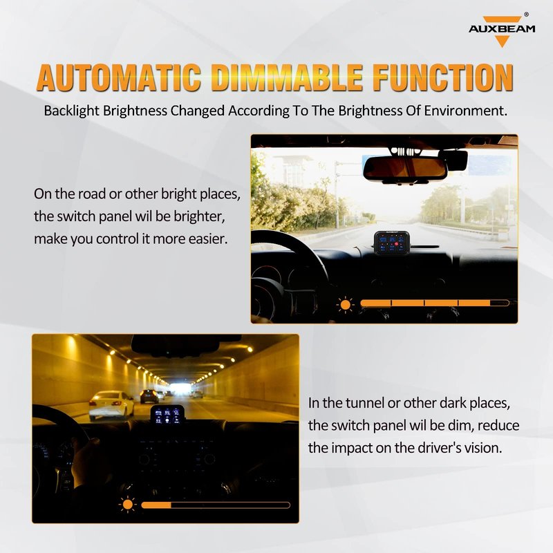 Auxbeam 6 Gang Switch Panel BC60, Universal Circuit Control Relay System Box with Automatic Dimmable On-Off LED Switch Pod Touch Switch Box for Car Pickup Truck UTV ATV Boat, 3 Years Warranty, Blue