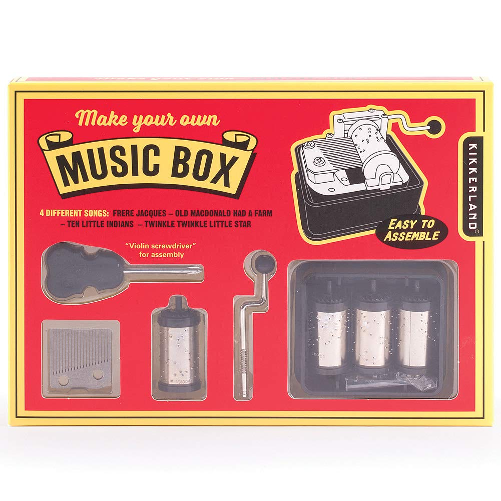 Kikkerland DIY Build Your Own Hand Crank Music Box Mechanical Movement Tool Kit, Custom Songs, Gifts for Music Lovers