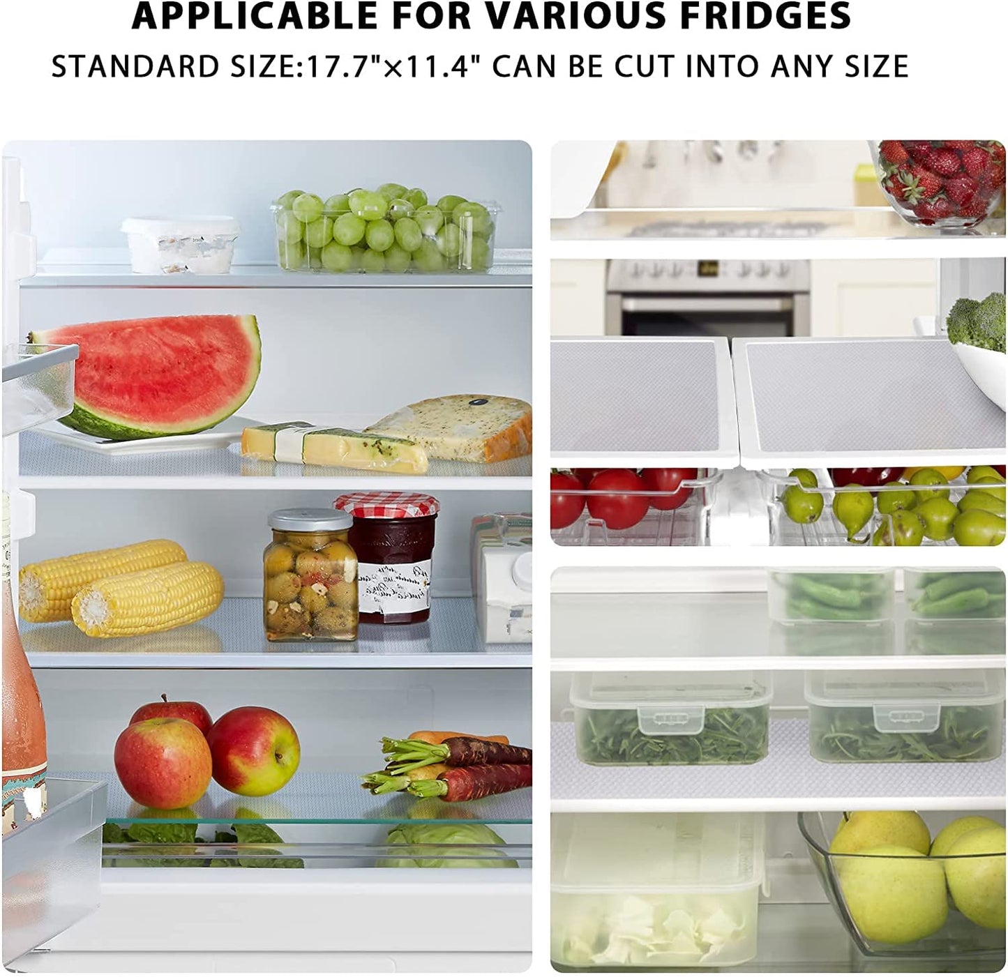 AKINLY 9 Pack Washable Waterproof Fridge Liners and Drawer Mats, Refrigerator Shelving Pads in White