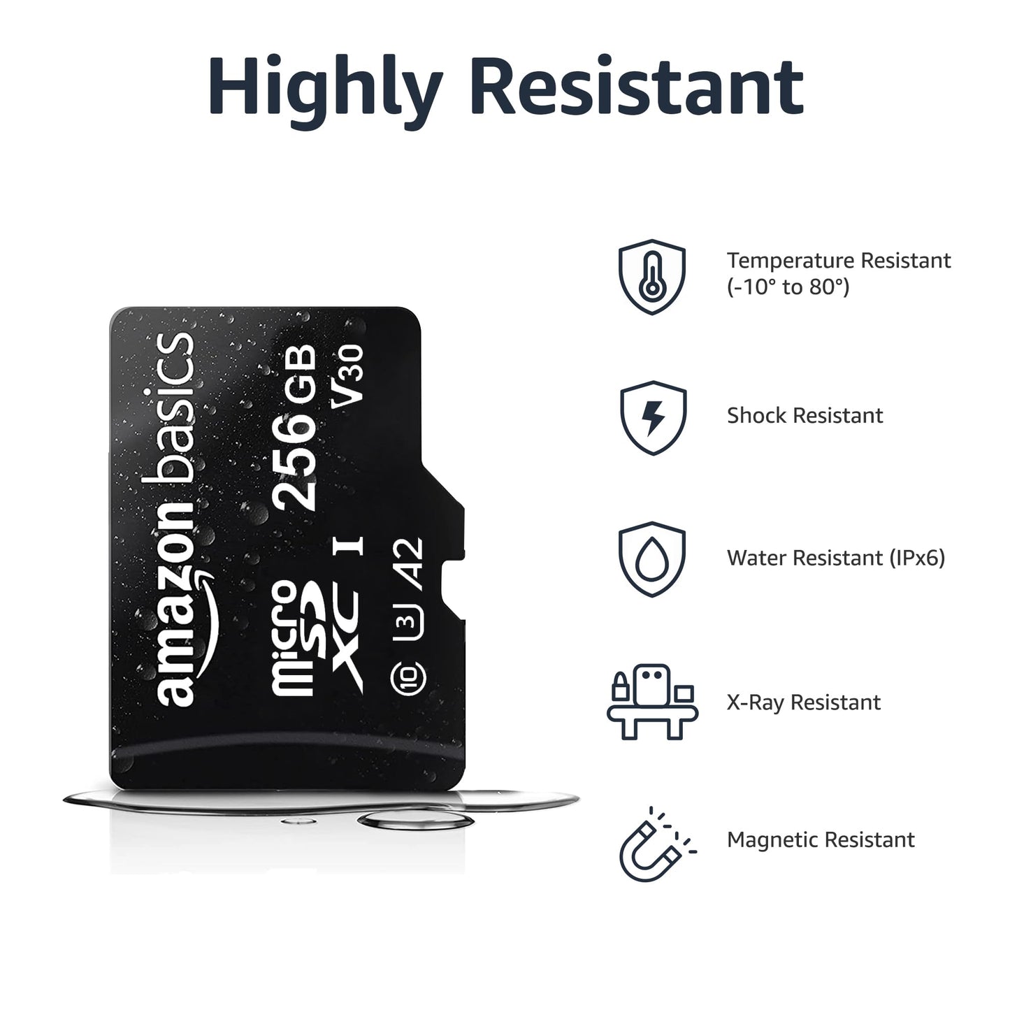 Amazon Basics Micro SDXC Memory Card with Full Size Adapter, A2, U3, Read Speed up to 100 MB/s, 256 GB, Black