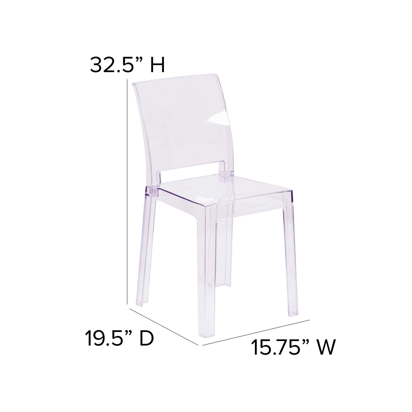 Flash Furniture Emilie Ghost Chair with Square Back in Transparent Crystal