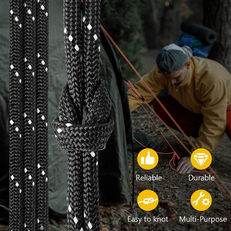 750Ib Reflective Paracord Rope,1000', 4mm 11 Strand Parachute Spool Cord with Collecting Bag, para Cord Lanyard for Hammock, Camping, Hiking