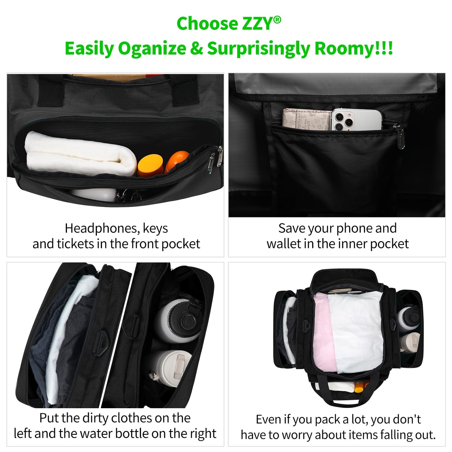 Sport Holdall Duffle Bag 75L Gym Duffle Bag with Shoulder Strap Overnight Weekender Bag for Men and Women (Black, 75L)