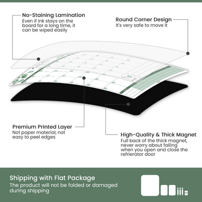 ALEZEL Magnetic Dry Erase Calendar for Fridge, Greenery Monthly Fridge Calendar Whiteboard Set - Vertical Monthly Calendar for Refrigerator, Grocery & to Do List White Board, 3 Markers + Eraser