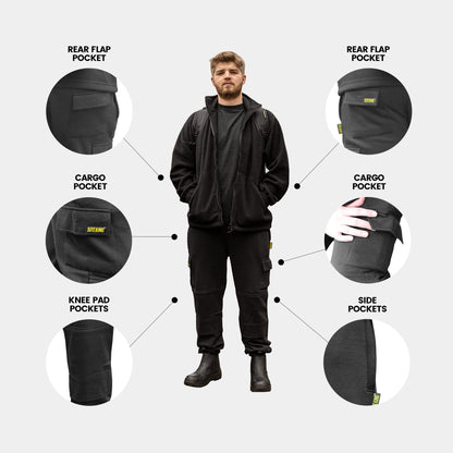 SITE KING Mens Cargo Combat Work Tracksuit Jogging Bottoms with Knee Pad Pockets Size S to 5XL Fleece Pants (Large - 38/40 Waist, Charcoal)