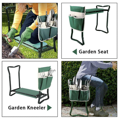 Garden Kneeler and Seat Stool Heavy Duty Garden Folding Bench with Large Tool Pocket and Soft EVA Kneeling Pad for Gardening Lovers