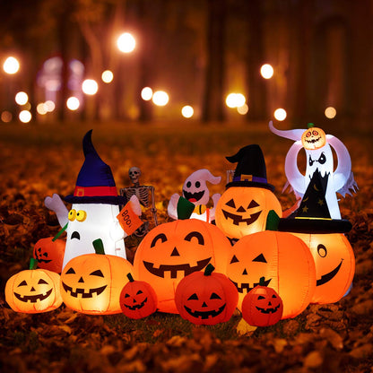 Tangkula 7.5 Ft Halloween Decorations Inflatable Pumpkin Patch, Blow Up 7 Pumpkins Family with Build-in LED, Inflatable Jack-o-Lantern for Indoor Outdoor Front Yard Halloween Party