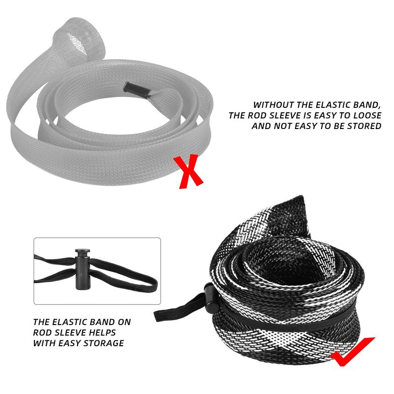 SF Standard Casting Fishing Rod Sock Fishing Rod Sleeve Rod Cover Braided Mesh Rod Protector Pole Gloves Fishing Tools White-Black-2PCS Fit Casting Rod 6-1/2FT to 7-1/2FT
