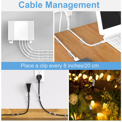 Adhesive Cable Clips Clear (40PCS, M), Upgraded Wire Holders for Wall, Strong Cord Organizer Under Desk, Car, PC, Christmas Light Indoor/Outdoor