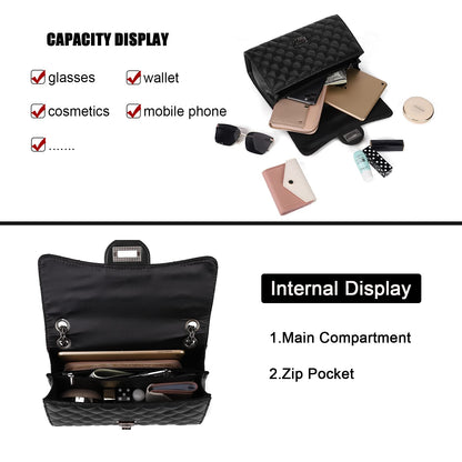 Gladdon Quilted Crossbody Purse for Women Trendy Ladies Shoulder Bag with Chain Designer Purses Black