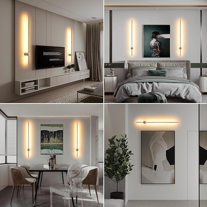 Battery Operated Wall Sconces with Remote, Dimmable 3000K-6000K/Timer/Memory LED Wall Lamp, 350°Rotate, USB Rechargeable Wireless wall lights for Living Room, Bedroom Brushed Nickel 39.3" (2 Pack)