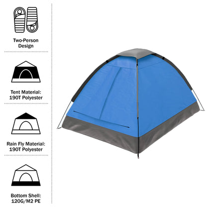2 Person Camping Tent with Rain Fly and Carrying Bag - Lightweight Outdoor Tent for Backpacking, Hiking, or Beach Use by Wakeman Outdoors (Blue)