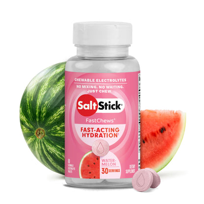 SaltStick FastChews Electrolytes - 60 Chewable Electrolyte Tablets - Salt Tablets for Running, Fast Hydration, Leg Cramps Relief, Sports Recovery - Non-GMO, Vegan, Gluten Free (Watermelon)