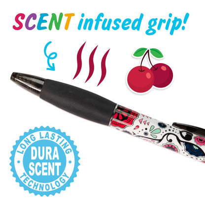Sugar Skull Smens - Patented Gourmet Scented Pens, Black Ink, Medium Point - 8 Count