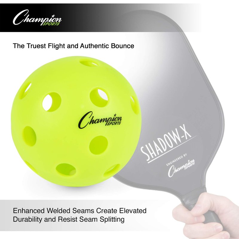 Champion Sports Indoor Pickleball Balls: USAPA Approved Official Size Tournament Pickleballs - Optic Yellow Pickleball Ball Set for Indoor Courts - 6 Pack
