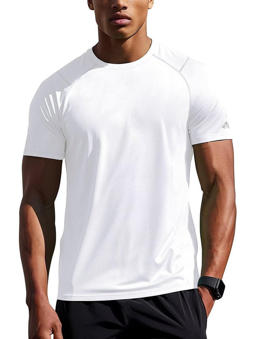 Mens Workout Shirts Dry Fit(White,L)