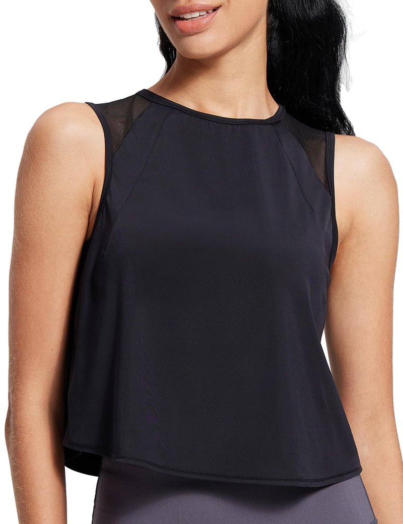 Crop Workout Tops for Women Tank Athletic Running Shirts Mesh Yoga Tops Gym Sleeveless Clothes Black M