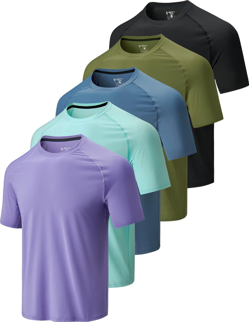 5 Pack Men’s Active Quick Dry Crew Neck T Shirts | Athletic Running Gym Workout Short Sleeve Tee Tops Bulk (Set 8, Small)