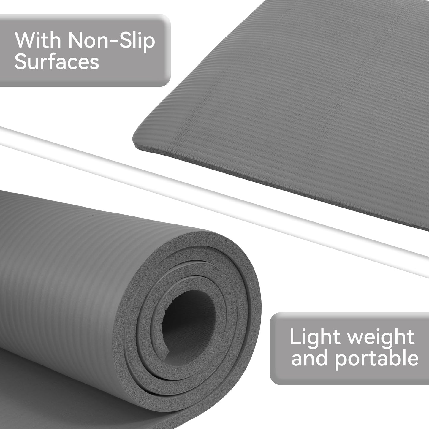 Fitvids All Purpose 1/2-Inch Extra Thick High Density Anti-Tear Exercise Yoga Mat with Carrying Strap, Gray