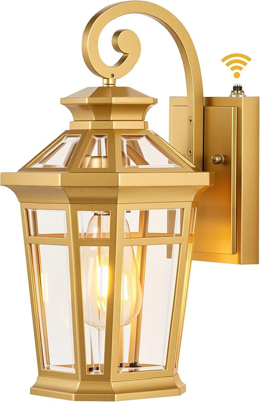 Porch Lights Outdoor, Dusk to Dawn Exterior Lighting Fixtures, Gold Wall Lanterns Wall Mount, Waterproof Anti-Rust Outdoor Sconce Lights for Garage, Patio Wall Light Fixture with Beveled Glass