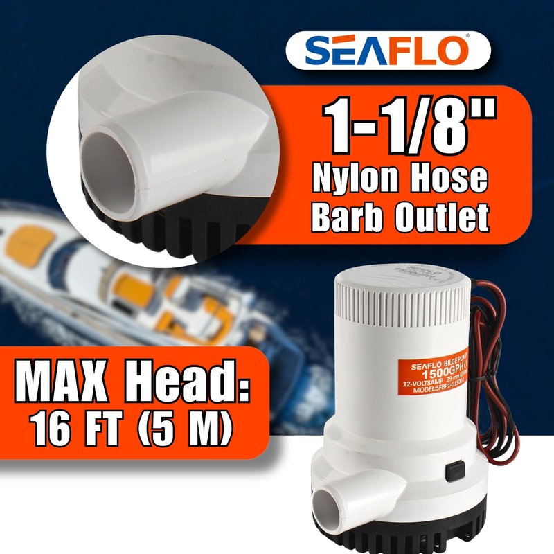 SEAFLO 01 Series 1500 GPH Bilge Pump – 12V, 1-1/8" Outlet, Marine Submersible Pump with Anti-Airlock Protection, CE & Rohs Certified, 4-Year Warranty | Reliable for Boats and Marine Applications