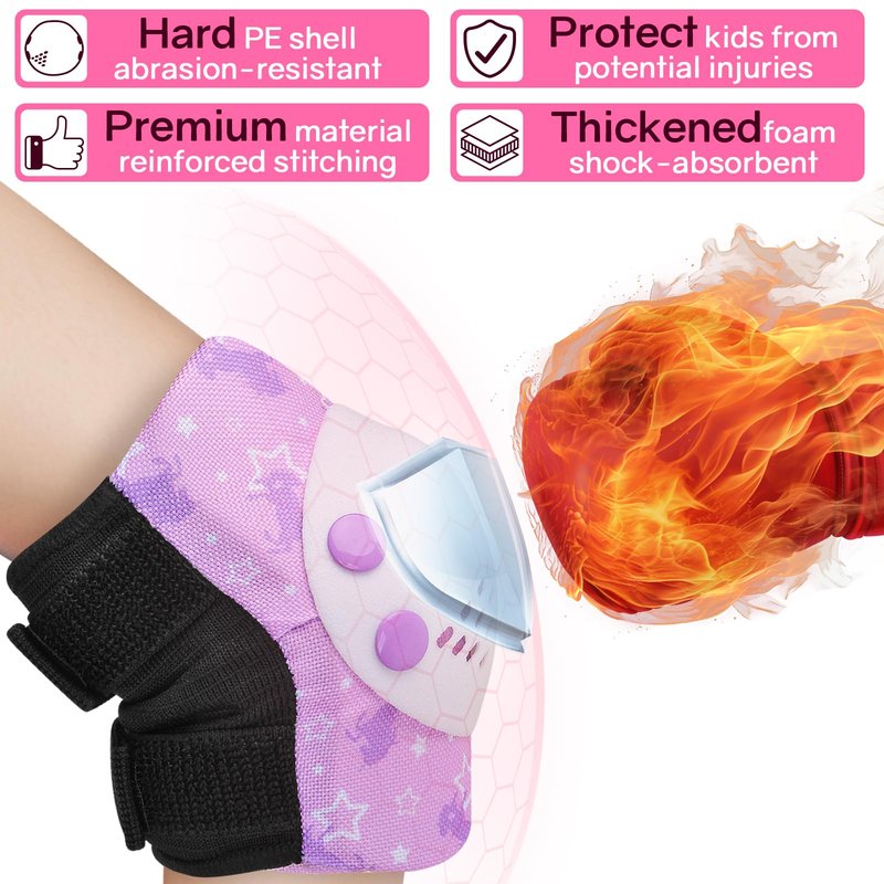 AuSletie Knee Pads for Kids Girls Protective Gear Set Adjustable Knee Pads and Elbow Pads Set with Wrist Guard for Girls Kids Toddler Roller Skates Bike Cycling Skateboard Scooter (Purple Unicorn)