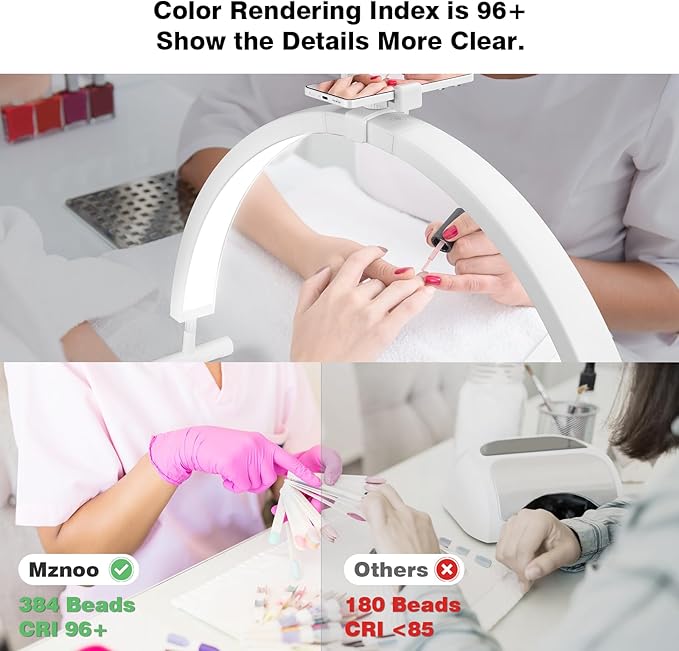 Nail Light for Desk, 30'' LED Half Moon Lamp for Nail Techs, Manicure and Handicraft, Adjustable Color Modes and Brightness, with Phone Holder (White)