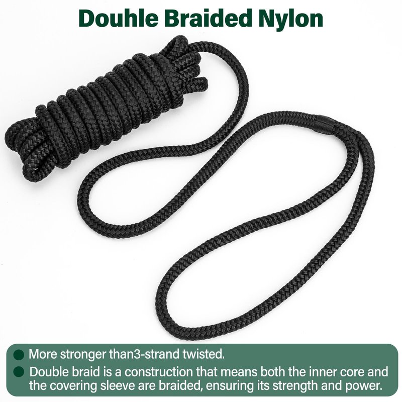 PropelTech 4 Pack 3/8" x 15’ Boat Dock Lines for Boat & Pontoon, Premium Marine- Grade Double Braided Nylon Dock Line, Pre-Spliced with a 12" Eyelet-Black,Boating Gifts for Men
