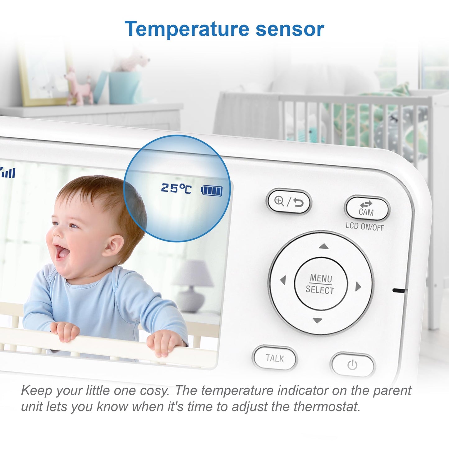 VTech VM3250 Video Baby Monitor with Camera,300m Long Range, Baby Monitor with 2.8" LCD Screen,Up to 19-hr Video Streaming,Night Vision,Secured Transmission,Temperature Sensor,Soothing Sounds,2X Zoom