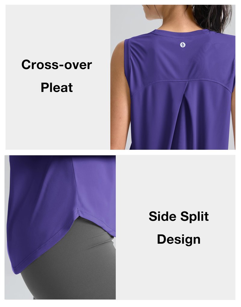 SANTINY Women's Sleeveless Workout Tops Breathable Lightweight Active Tennis Yoga Shirts Athletic Running Tank Tops for Women (Dark Purple_XS)