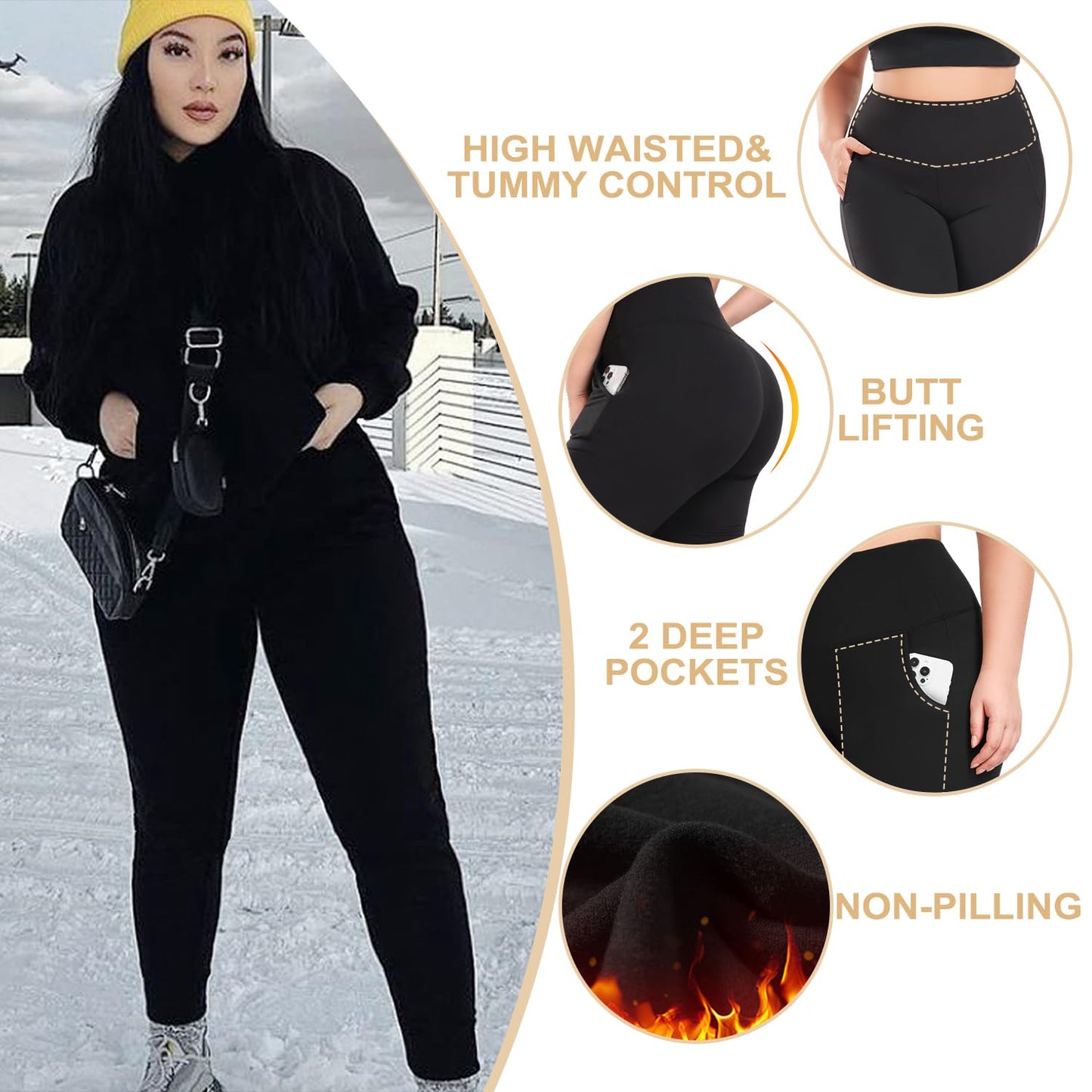 FULLSOFT 2 Pack Plus Size Fleece Lined Leggings with Pockets for Women - High Waist Stretchy 1X-4X Yoga Pants - Thermal Leggings for Winter Workout Running(2XL-Black,Grey)