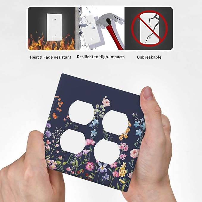 Decorative Light Switch Cover Plate Rustic Wild Floral Darkground Vintage Watercolor Flower 2 Gang Socket Covers Double Duplex Wallplates Switch Plates and Outlet Covers