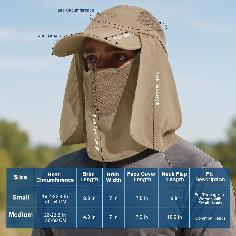 Surblue Quick-Drying Outdoor Cap UV Protection Sun Hats Fishing Hat Neck Face Flap Hat UPF50+ Khaki