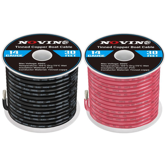 14 Gauge Marine Wire 14 AWG Marine Grade Wire Include 14 Gauge 30FT Red & 30FT Black,14AWG Oxygen-Free Tinned Copper Electrical Cable for Automotive Boat Outdoor RV Camper