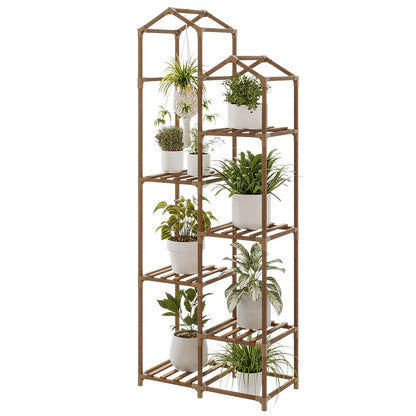 Bamworld Tall Plant Stand Indoor Outdoor Corner Plant Shelf Hanging Plant Holder Wood Flower Stand Plant Decor for Living Room Garden Balcony Patio