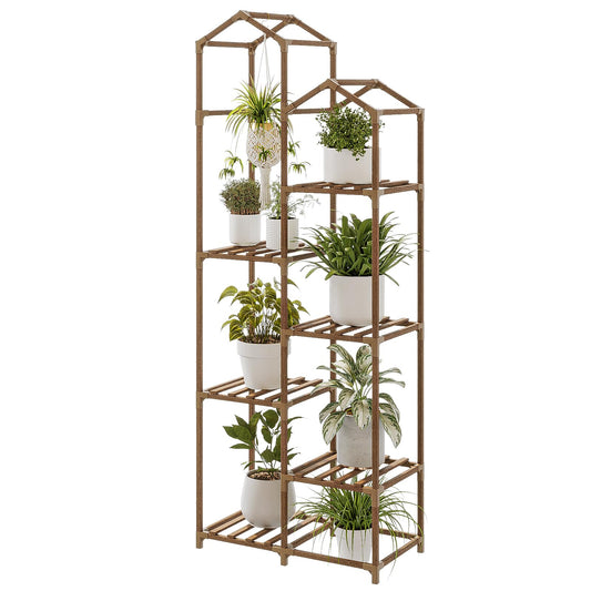 Bamworld Tall Plant Stand Indoor Outdoor Corner Plant Shelf Hanging Plant Holder Wood Flower Stand Plant Decor for Living Room Garden Balcony Patio