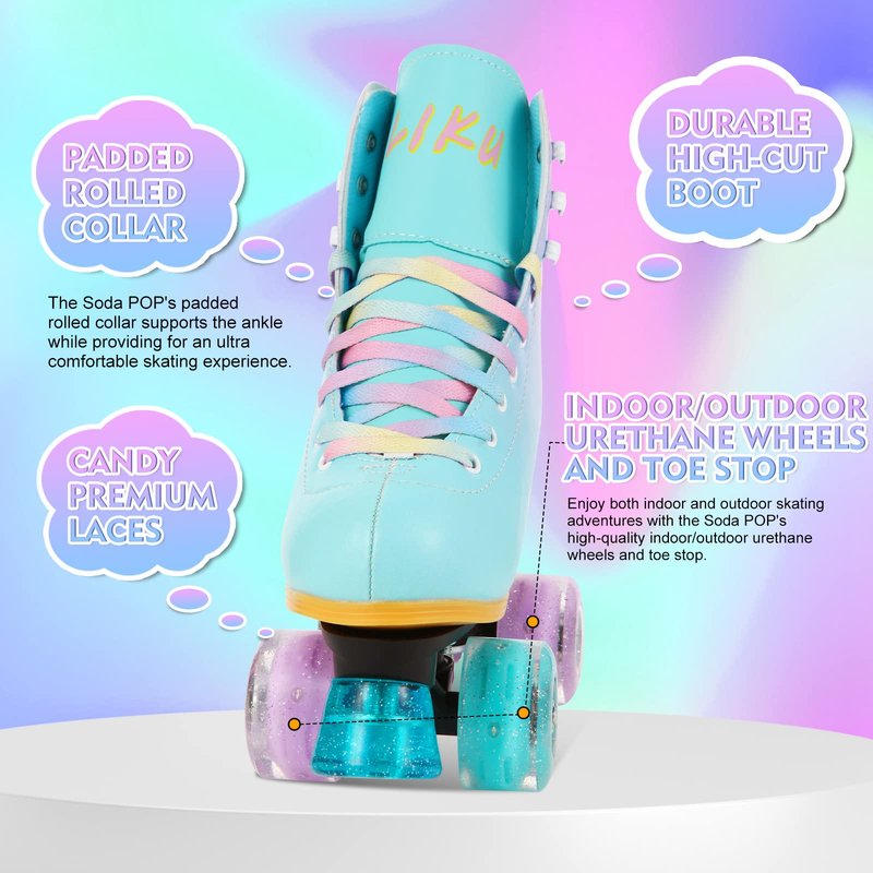 LIKU Quad Roller Skates for Girl and Women with All Wheel Light Up,Indoor/Outdoor Lace-Up Fun Illuminating Roller Skate for Kid (Purple, 1-2)