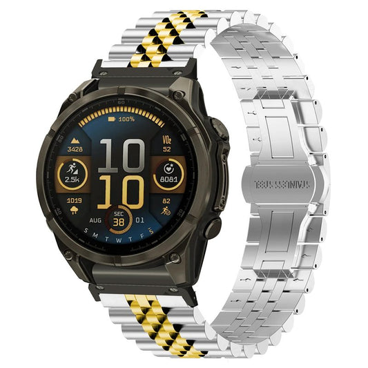 Compatible with Garmin Fenix 8 51mm Bands, 20mm, 22mm, 26mm QuickFit Solid Stainless Steel Metal Band with Butterfly Folding Clasp Link Bracelet Compatible with Enduro, Fenix, Tactix, Descent, Instinct, epix, Approach, Forerunner Series Watch (Silver-Gold