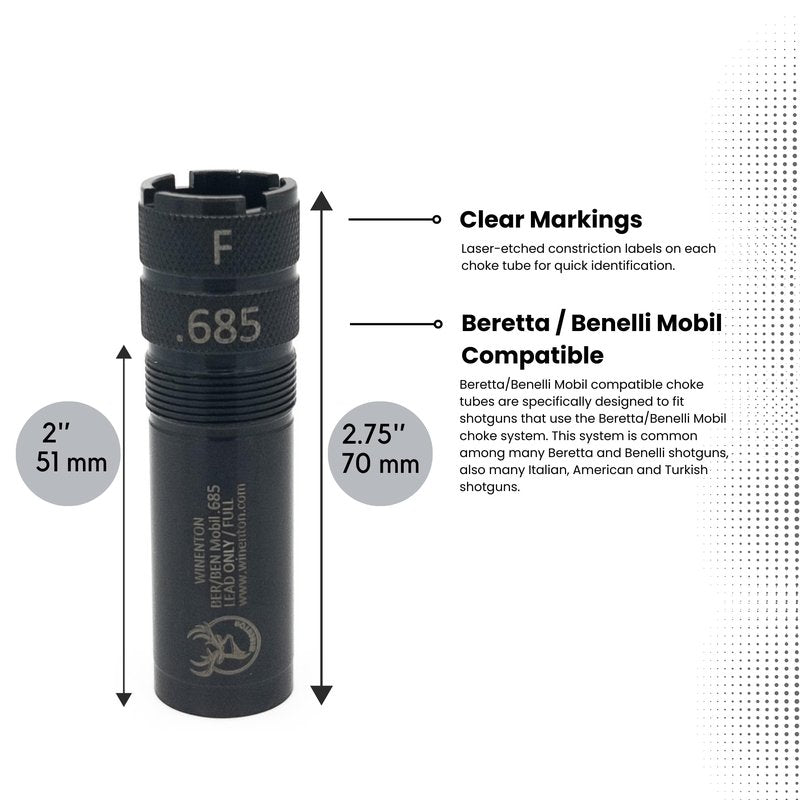 Winenton™ Extended Choke Tubes Set - BER/Ben Mobil Thread ONLY - 12Ga - 5 Pieces Choke Tubes with Wrench - Black